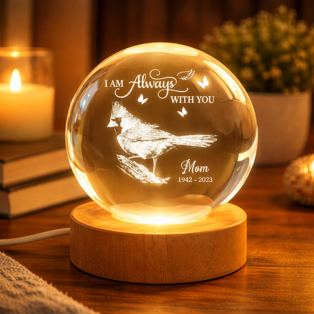 Cardinal I Am Always With You - Personalized Crystal Ball Night Light - Memorial Gift For Family
