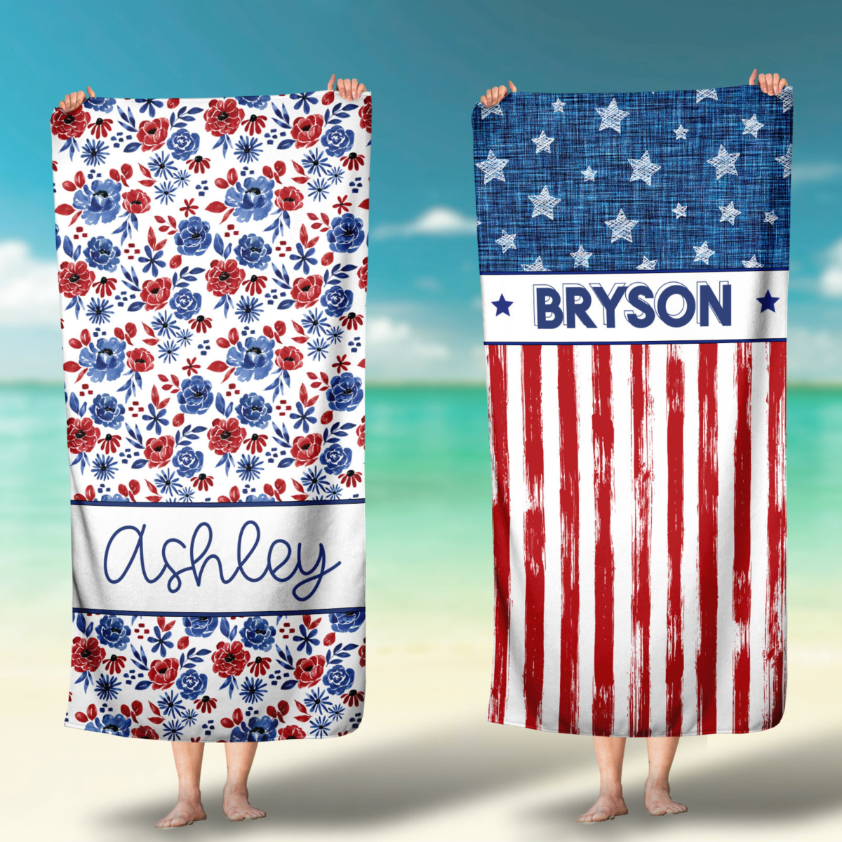Beach Towel 4th of July, Personalized Towel Red White and Blue, American Beach Towel, Summer Gift