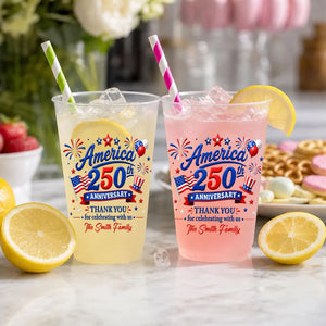 Thank You For Celebrating 250th Anniversary With America - Personalized Plastic Frosted Cup - 4th Of July Drinkware, 250th Anniversary Party Favor, Independence Day Gift