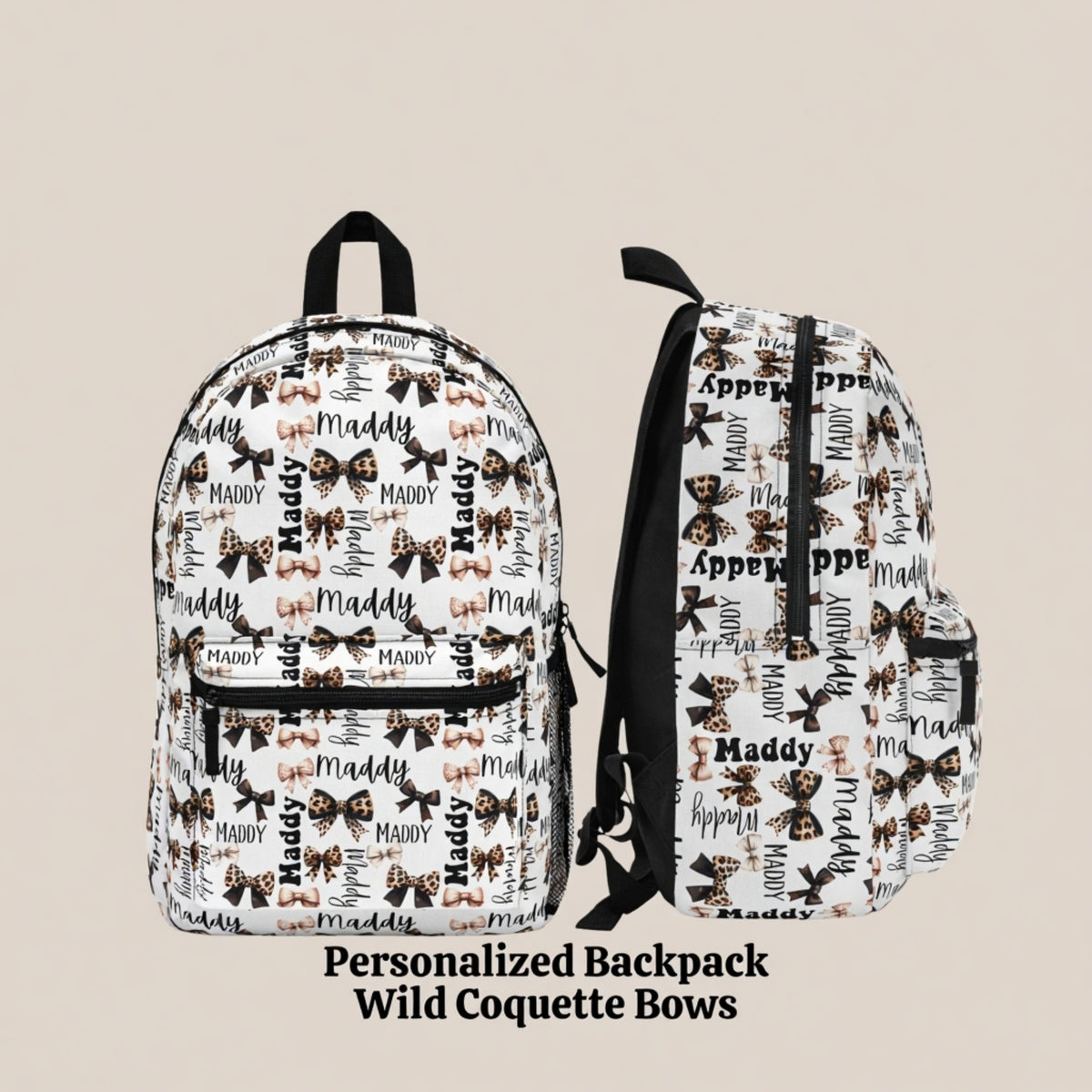 Personalized Wild Coquette Bow Backpack, Leopard Print Back To School Bookbag, Custom Name Backpack, Cheetah Girl Birthday Gift