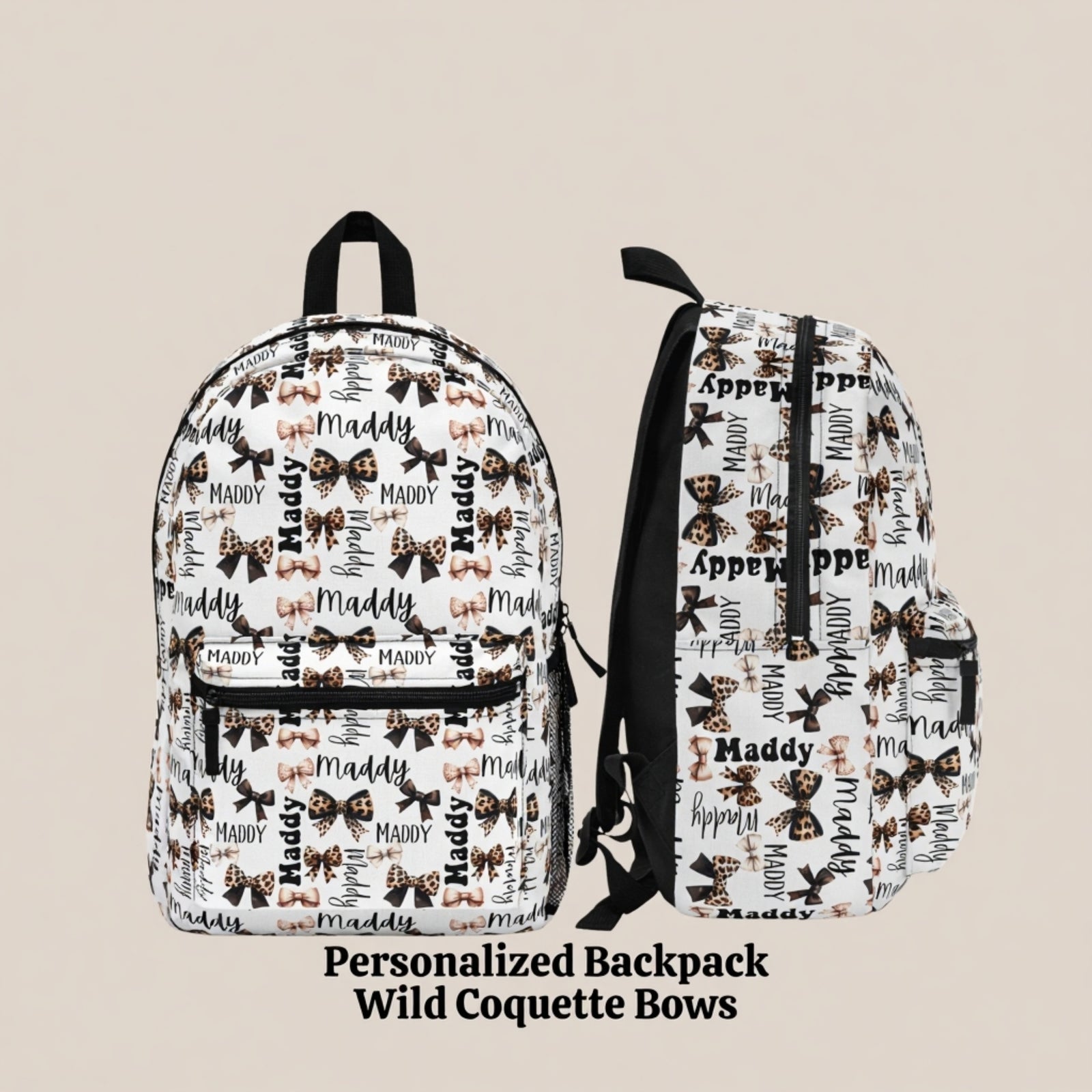Personalized Wild Coquette Bow Backpack, Leopard Print Back To School Bookbag, Custom Name Backpack, Cheetah Girl Birthday Gift