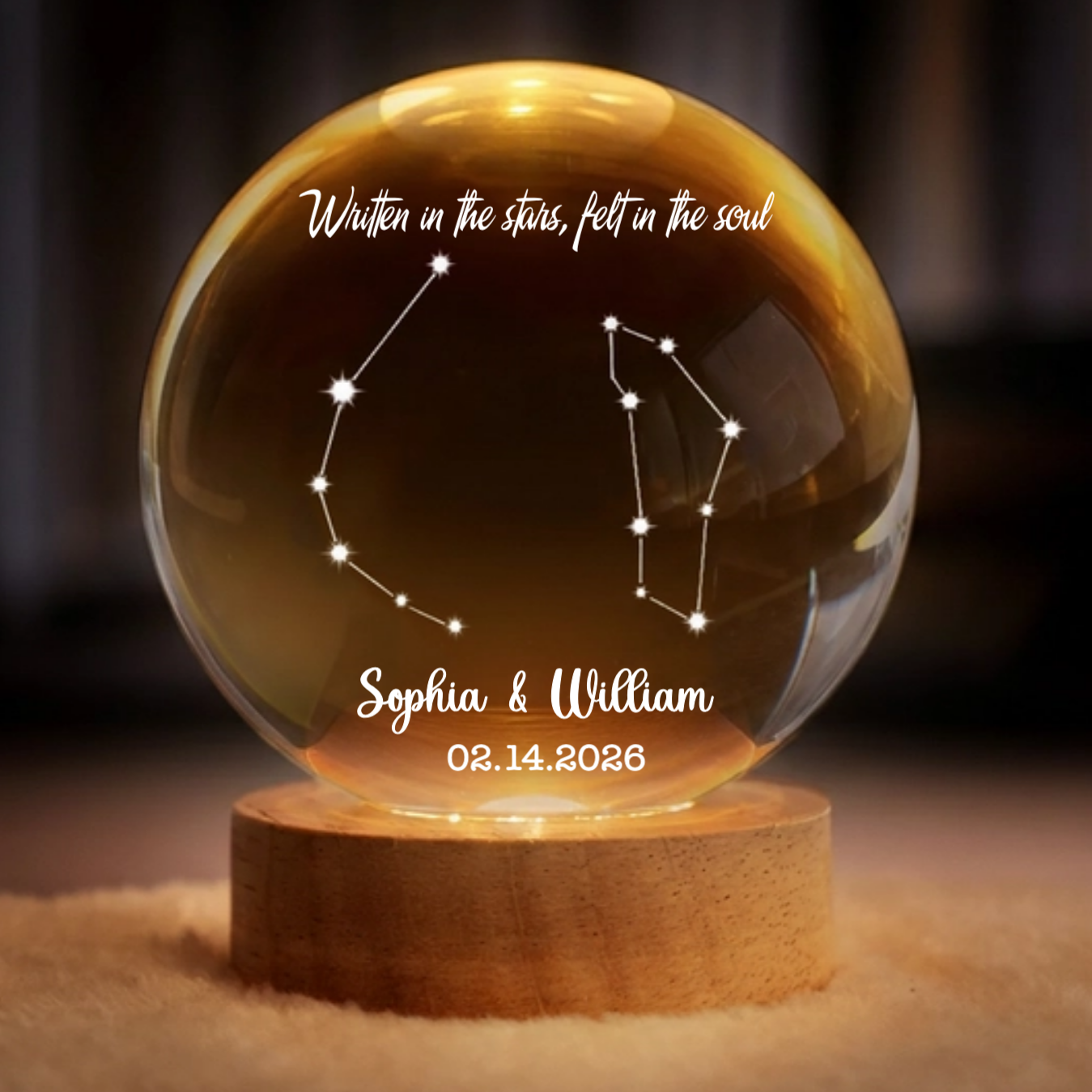 Written In The Stars, Felt In The Souls - Personalized Crystal Ball LED Night Light - Gift For Couple