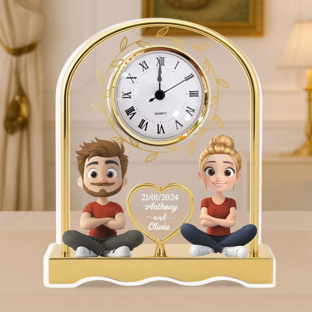 Doll Couple Forever Together - Personalized Acrylic Desk Clock - Gift For Couple, Anniversary Gift