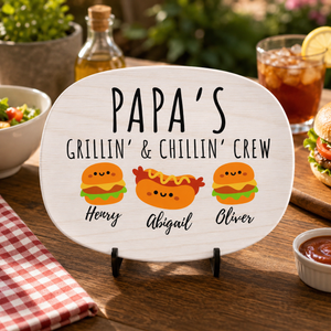 Personalized Dad Grilling Platter With Kids Names, BBQ Serving Tray Gift For Dad Grandpa, Fathers Day Grill Plate, Hamburger Serving Dish