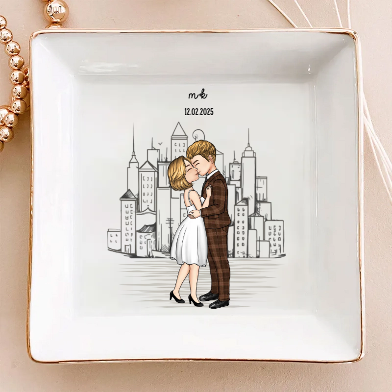 Kissing Couple Forever Together - Personalized Jewelry Plate - Gift For Girlfriend, Fiancee, Anniversary Gift