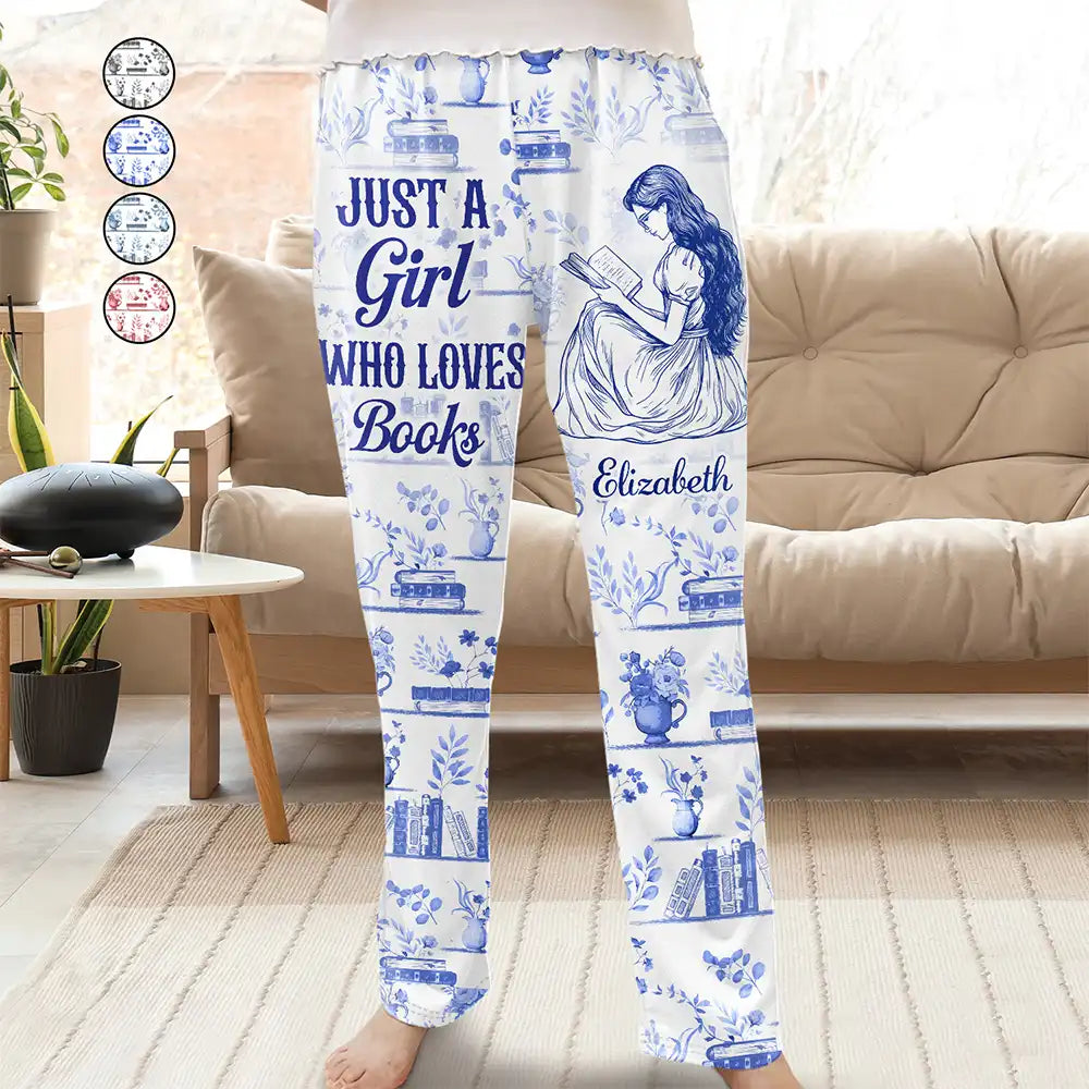 Chinoiserie Toile Just A Girl Who Loves Books - Personalized Pajama Pants - Gift For Book Lovers, Bookworm Gift