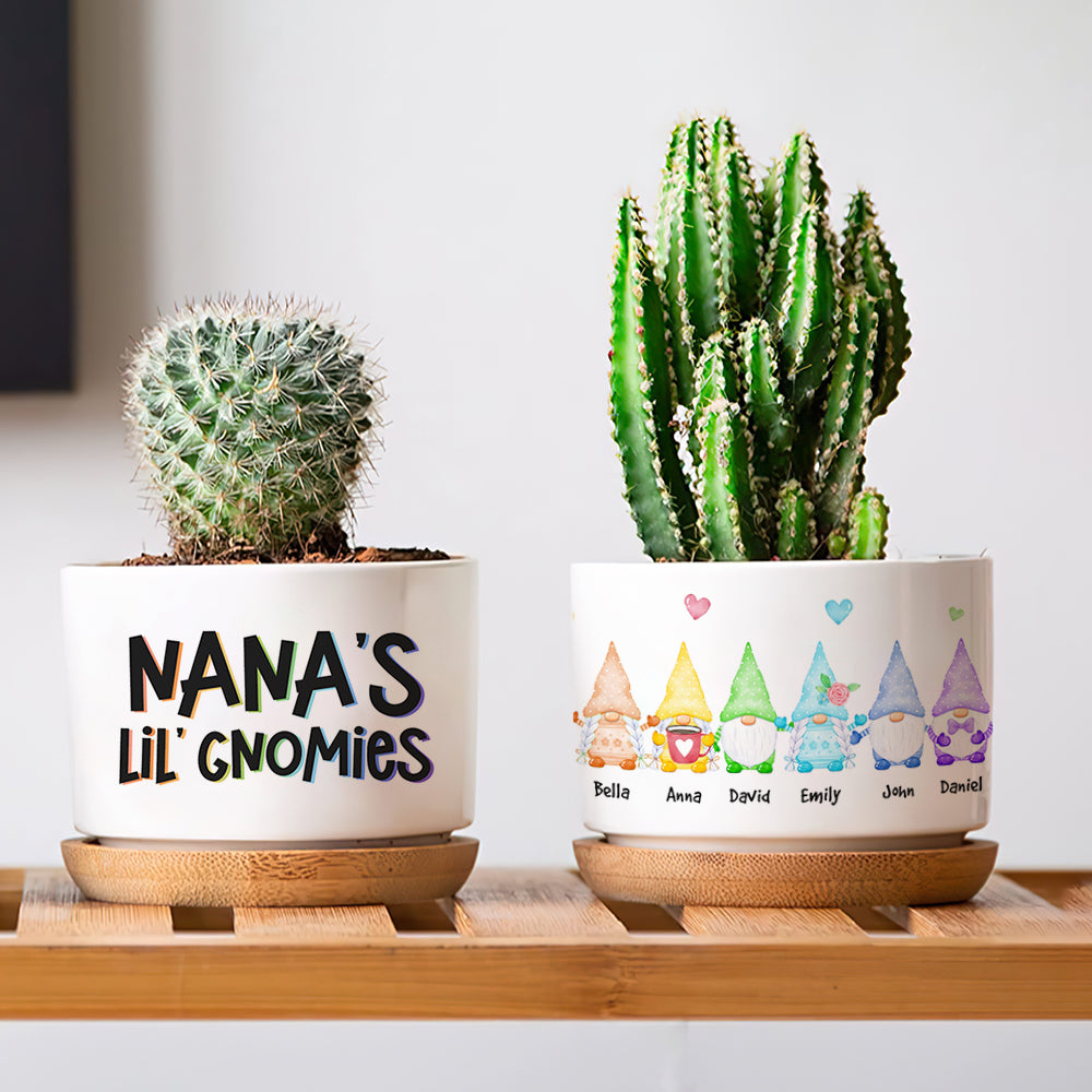 Nana's Little Gnomies - Personalized Plant Pot - Gift For Grandma, Gnome Plant Pot