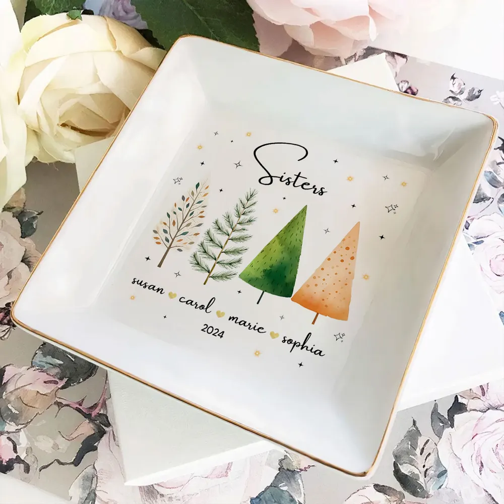 Besties Sisters Personalized Jewelry Dish, Bridesmaid Gift, Best Friend Flower Ring Dish, Gift for Bestie