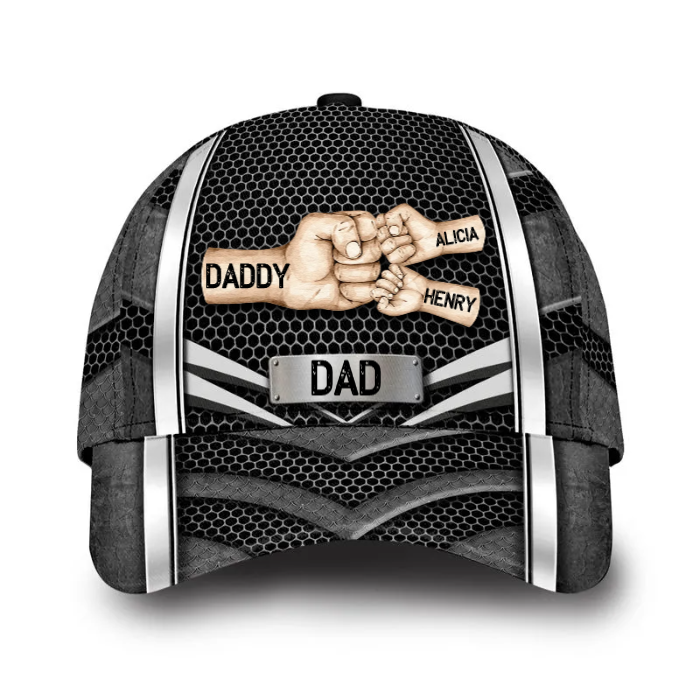 Grandpa Daddy Papa Hands To Hands Kids Metal Pattern - Personalized Classic Cap - Gift For Father, Grandfather, Father's Day, Birthday Gift