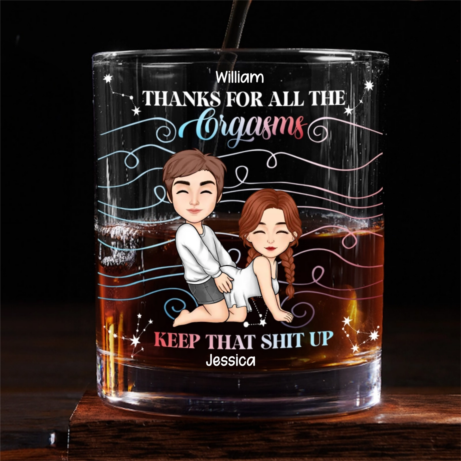 Thanks For All The Times - Personalized Whiskey Glass - Anniversary Gift, Valentine's Day Gift For Couple