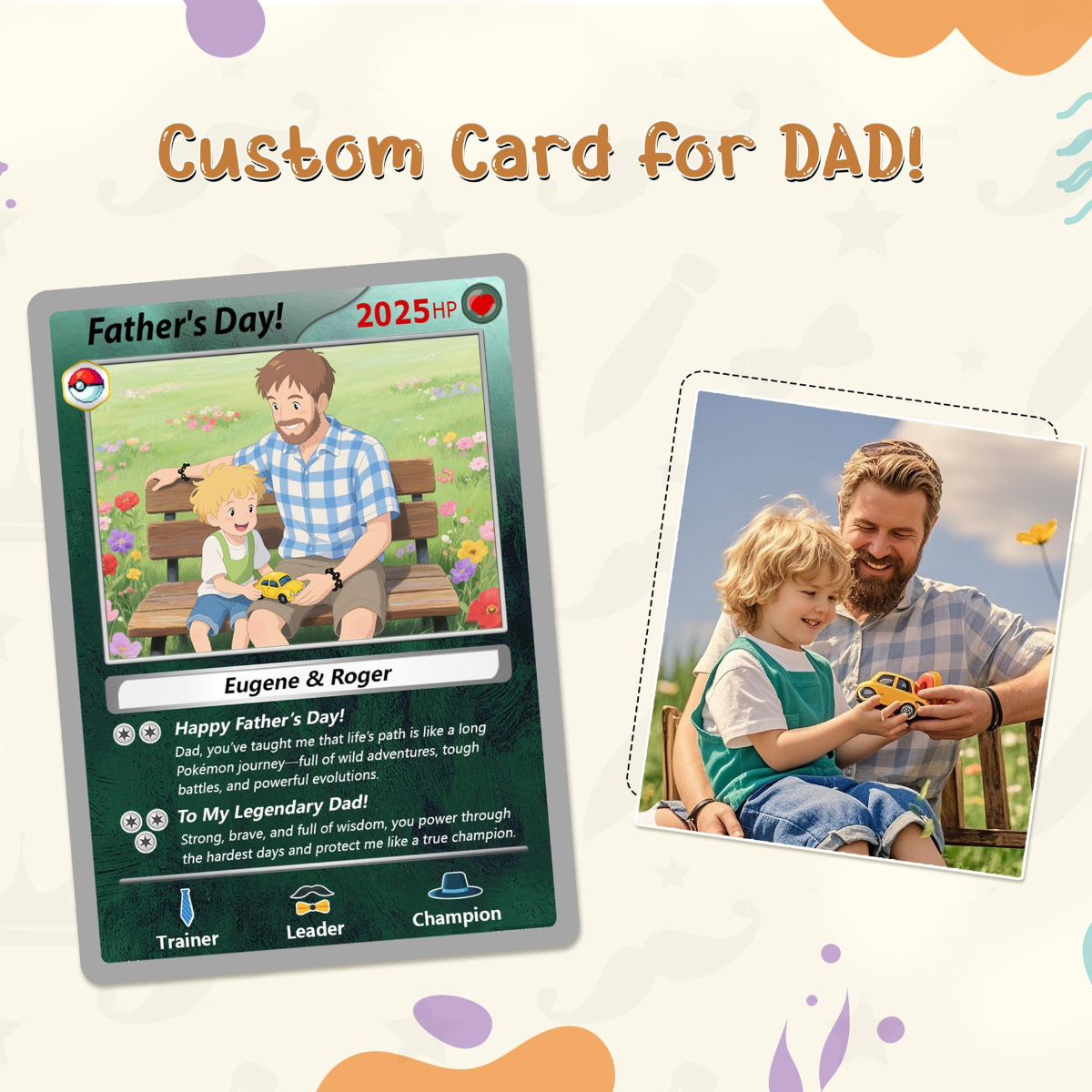 Father's Day Anime Card Personalized, Custom Photo Trading Anime Card, Fathers Day Gift for Game Dad, Card Gifts from Kids, New Dad Gifts