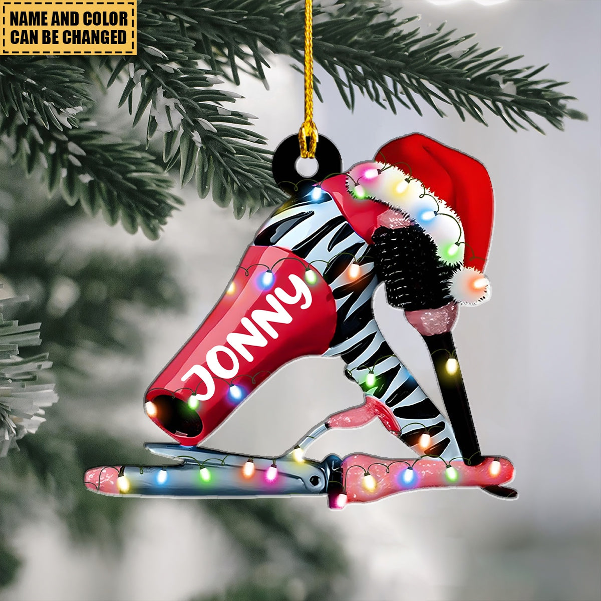 Personalized Hair Dryer Ornament, Custom Name Hairdresser Christmas Tree Ornament