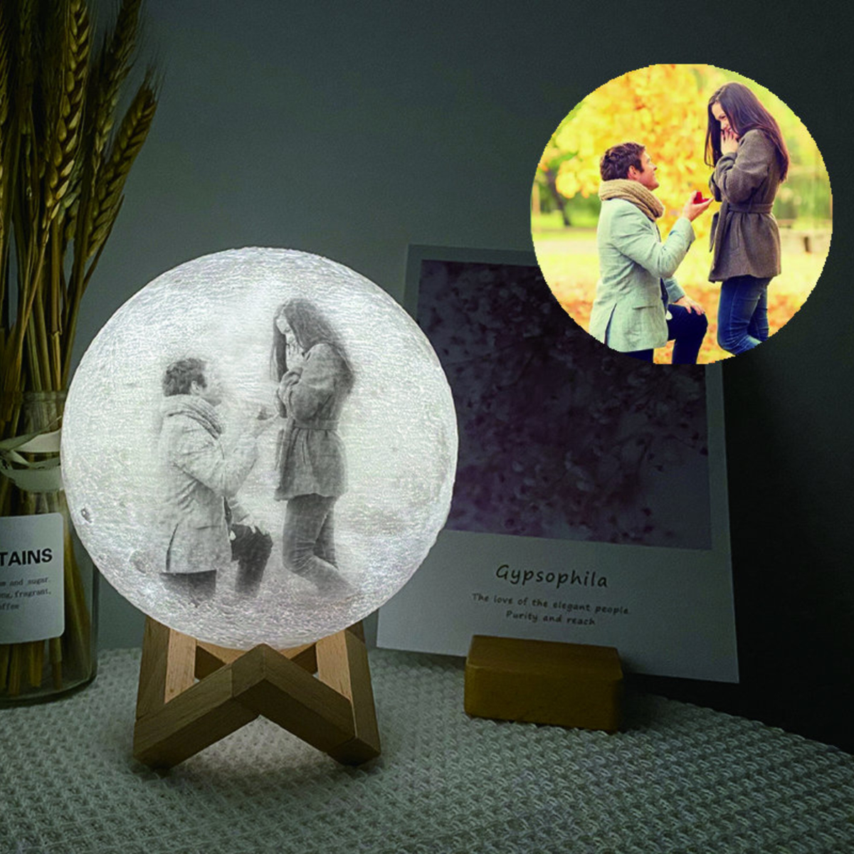 Engagement Gifts for Couple, Personalized Engaged Gift, Engagement Frame, Custom Gift, Anniversary Birthday Wedding Gift, Photo 3D Moon Lamp