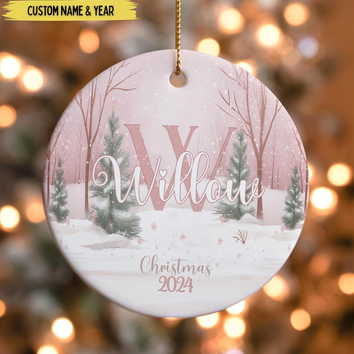 Custom Initial Christmas Ornament, Personalized Name Ornaments, Pink Gift Ornament 2025 Family Initials Christmas Ornament, Keepsake Gift