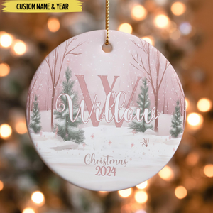 Custom Initial Christmas Ornament, Personalized Name Ornaments, Pink Gift Ornament 2025 Family Initials Christmas Ornament, Keepsake Gift