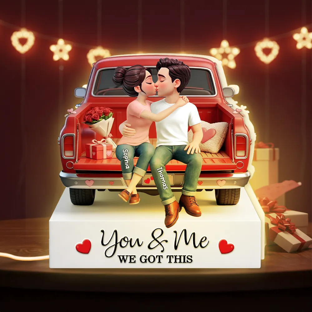 Eternal Love Couple Sitting Kissing Valentine Truck - Personalized Light Box - Valentine's Day Gift For Couple, Anniversary Gift