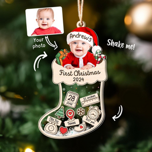 Baby's First Christmas Ornament 2024, Custom Baby Photo Ornament, New Baby Shaker, Newborn Gift, 4D Shake Babies Ornament, Baby Shower Gifts