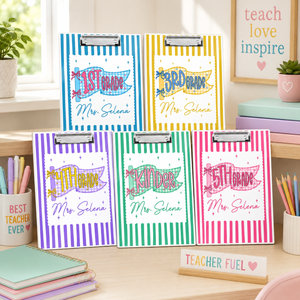 Custom Teacher Pennants Flag Teacher Clipboard: Striped Acrylic Clipboard With Teacher Name, Back to School Gifts, Teacher Appreciation Gift