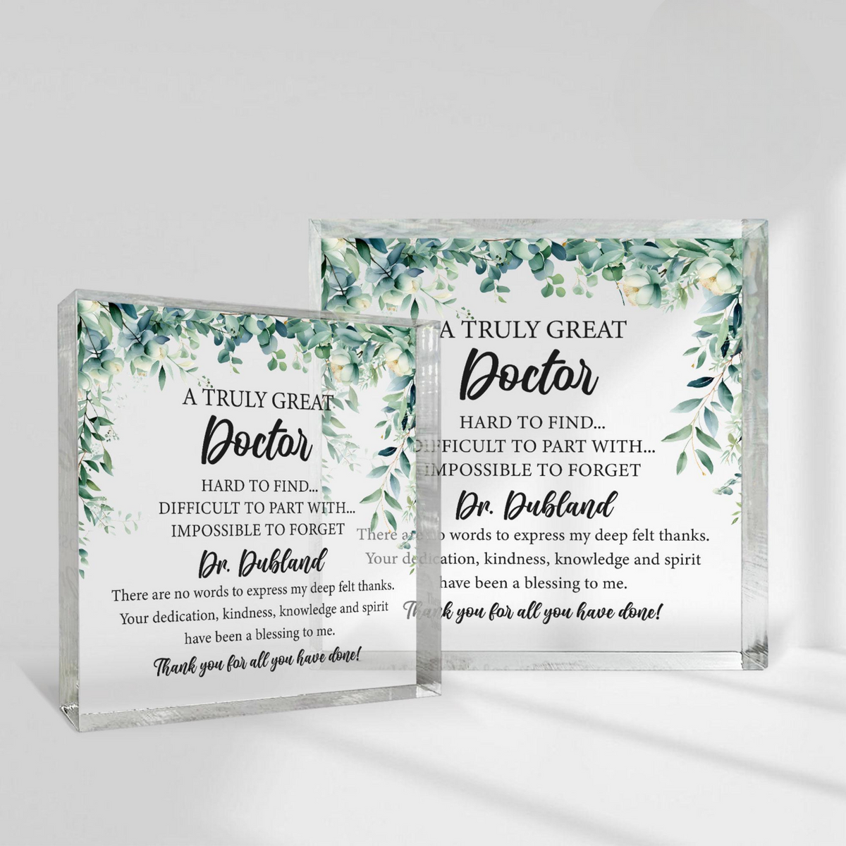 Personalized Doctor Gift, Square Acrylic Thank You Plaque, Custom Retirement Gift