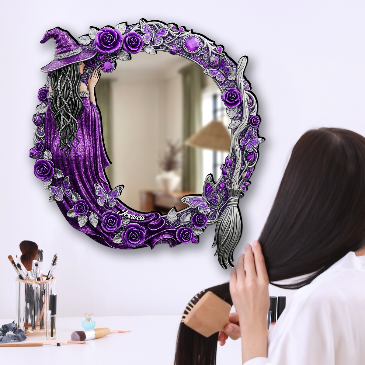 Quirky Witch - Personalized Shaped Mirror - Gifts For Witch Lovers, Halloween Gift