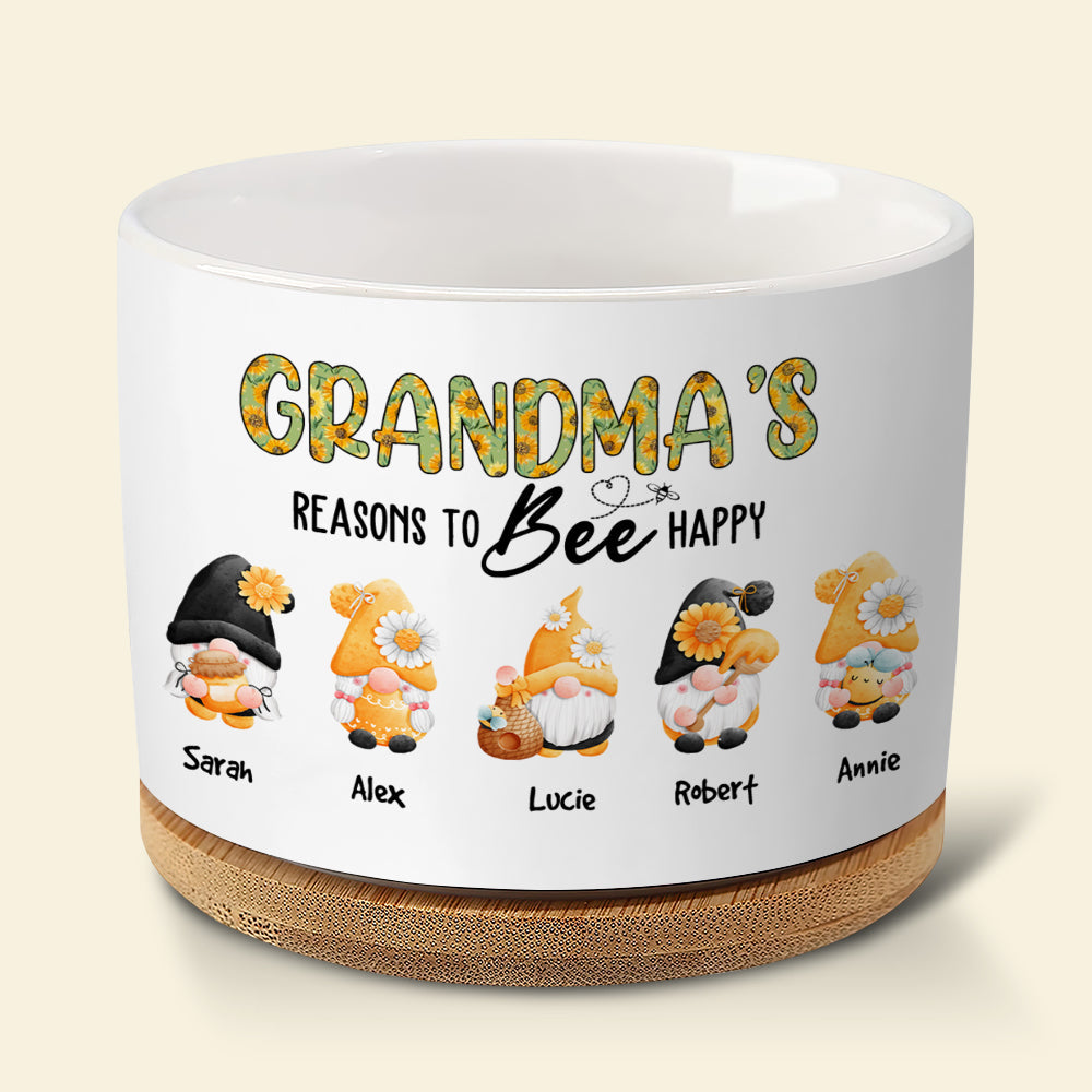Grandma Mom's Reasons To Bee Happy - Personalized Plant Pot - Gift For Grandma, Mommy, Gnome Plant Pot