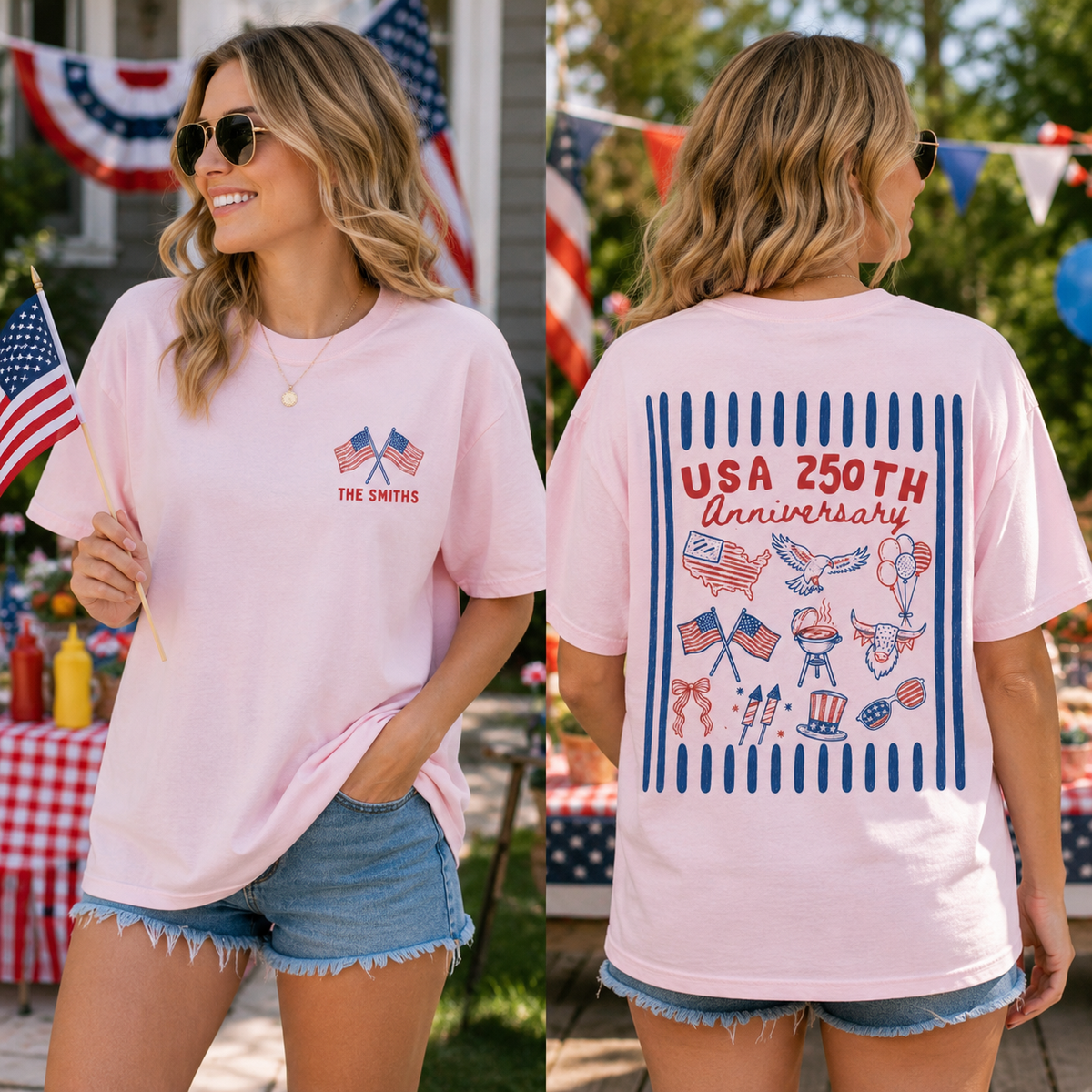 Personalized 250th USA Anniversary Family Matching Tee, 4th of July Shirt americana family outfit, Patriotic American Flag Family Sweatshirt