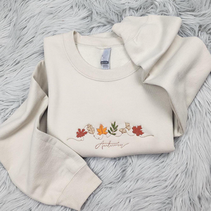 Autumn Leaves Embroidered Crewneck - Fall Foliage Crewneck - Autumn Style - Enchanted Forest
