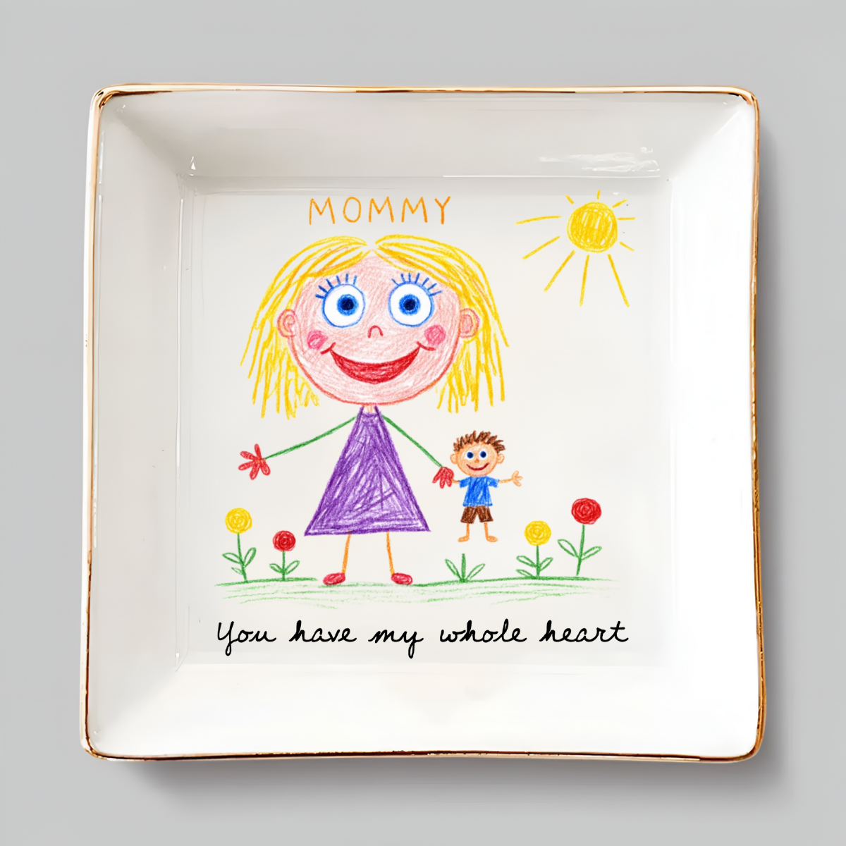 Custom Photo Jewelry Plate for Mom - Kid's Handdrawing Mother's Day Gift - Personalized Ceramic Ring Dish & Keepsake Tray