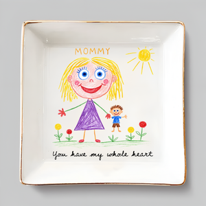 Custom Photo Jewelry Plate for Mom - Kid's Handdrawing Mother's Day Gift - Personalized Ceramic Ring Dish & Keepsake Tray