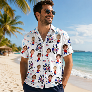 Custom Photo Stars & Stripes Best Dad Mom Grandpa Grandma Ever - Personalized Hawaiian Shirt - Gift For Dad Grandpa, Father's Day Gift