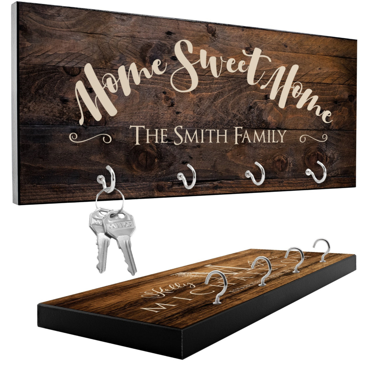 Personalized Key Holder for Wall, Housewarming Gifts for Couple w/ Last Name, New Home Gift for Family, Custom Wood Key Holder, Wedding Gift