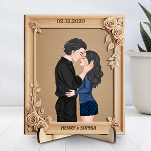 Romantic Wooden Flower Couple - Personalized Wooden Plaque - Valentine's Day Gift For Couple