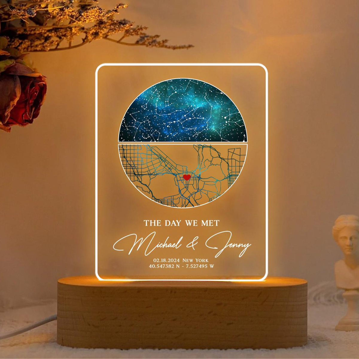 Our First Date Map Night Light, Star Map Night Light, Stars Chart Gift for Boyfriend Girlfriend, Anniversary Gift for Couple