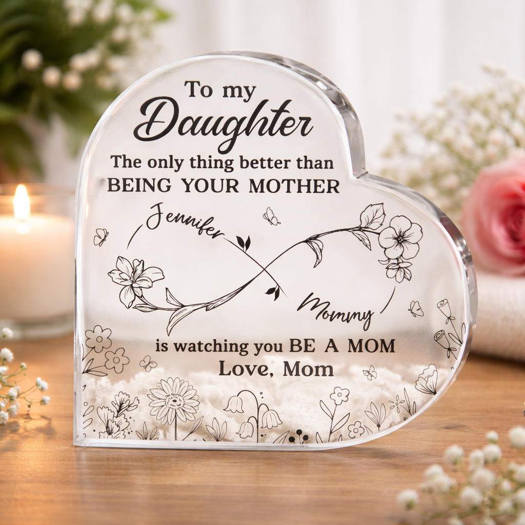 Personalized To My Daughter Acrylic Block, From Mom Gift, Heart Shape Acrylic Plaque, Mother to Daughter Keepsake, Custom Name Family Gift