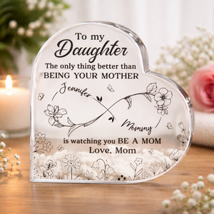 Personalized To My Daughter Acrylic Block, From Mom Gift, Heart Shape Acrylic Plaque, Mother to Daughter Keepsake, Custom Name Family Gift