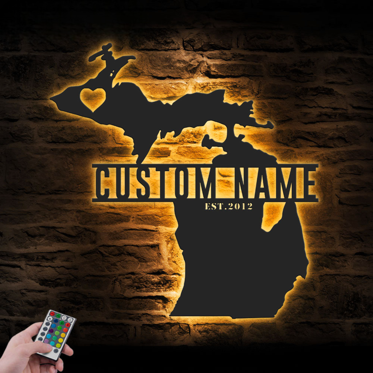 Custom State Map Metal Wall Art LED Lights, Personalized Name Sign Home Decor, Born in US, Decoration Housewarming Xmas