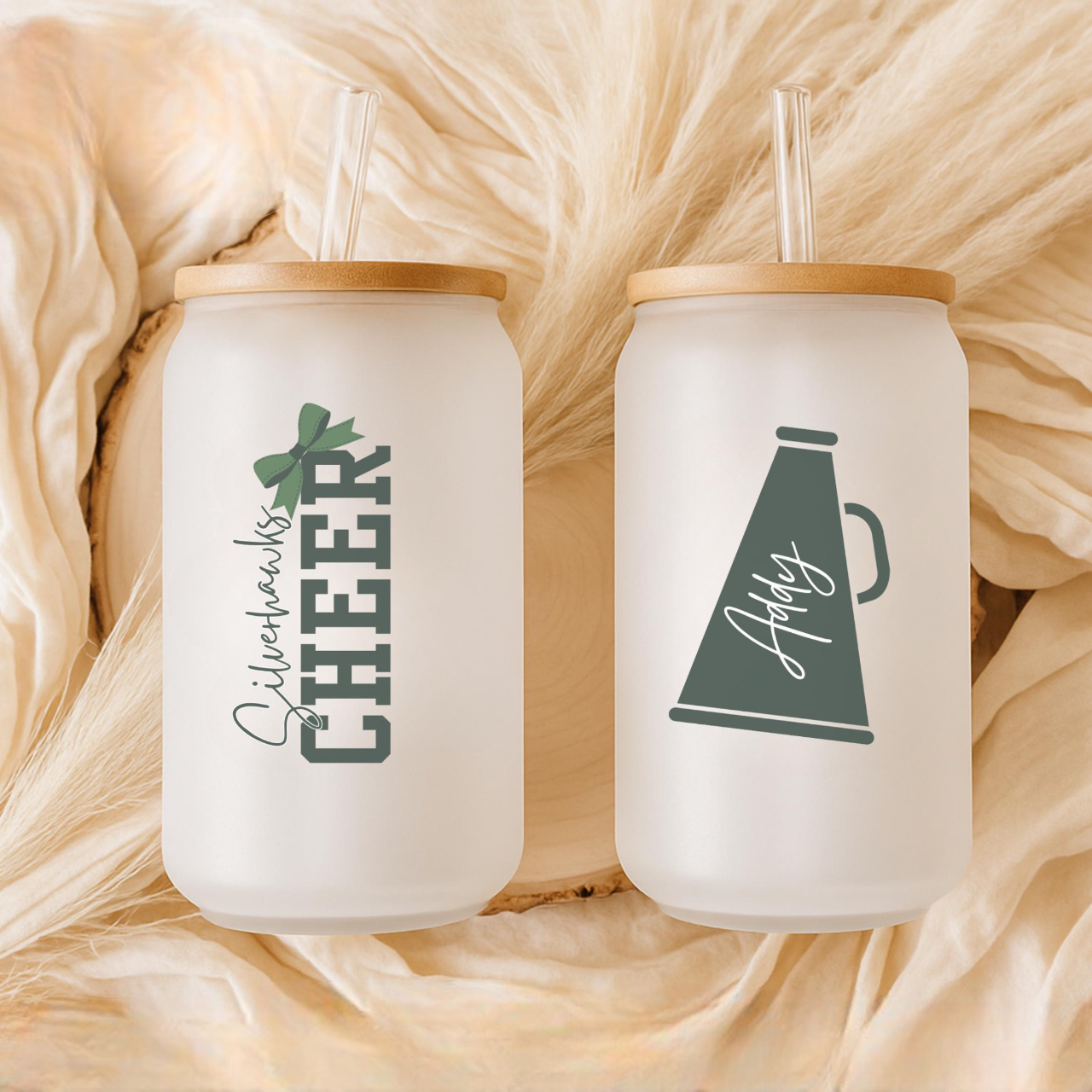 Custom Cheer Cup Cheer Team Gifts, Glass Tumbler Cheerleader Gifts, Cheerleading Glass With Name, Custom Cheer Iced Coffee Cup Cheer Camp Gift