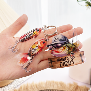 Hooked On Daddy Papa - Personalized Acrylic Tag Keychain - Gift For Father, Grandfather, Father's Day, Birthday Gift