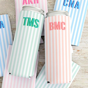 Monogram Bachelorette Slim Can Cooler, Personalized Name Coastal Bach Club Drink Sleeves, Beach Bachelorette Bridal Party Favors