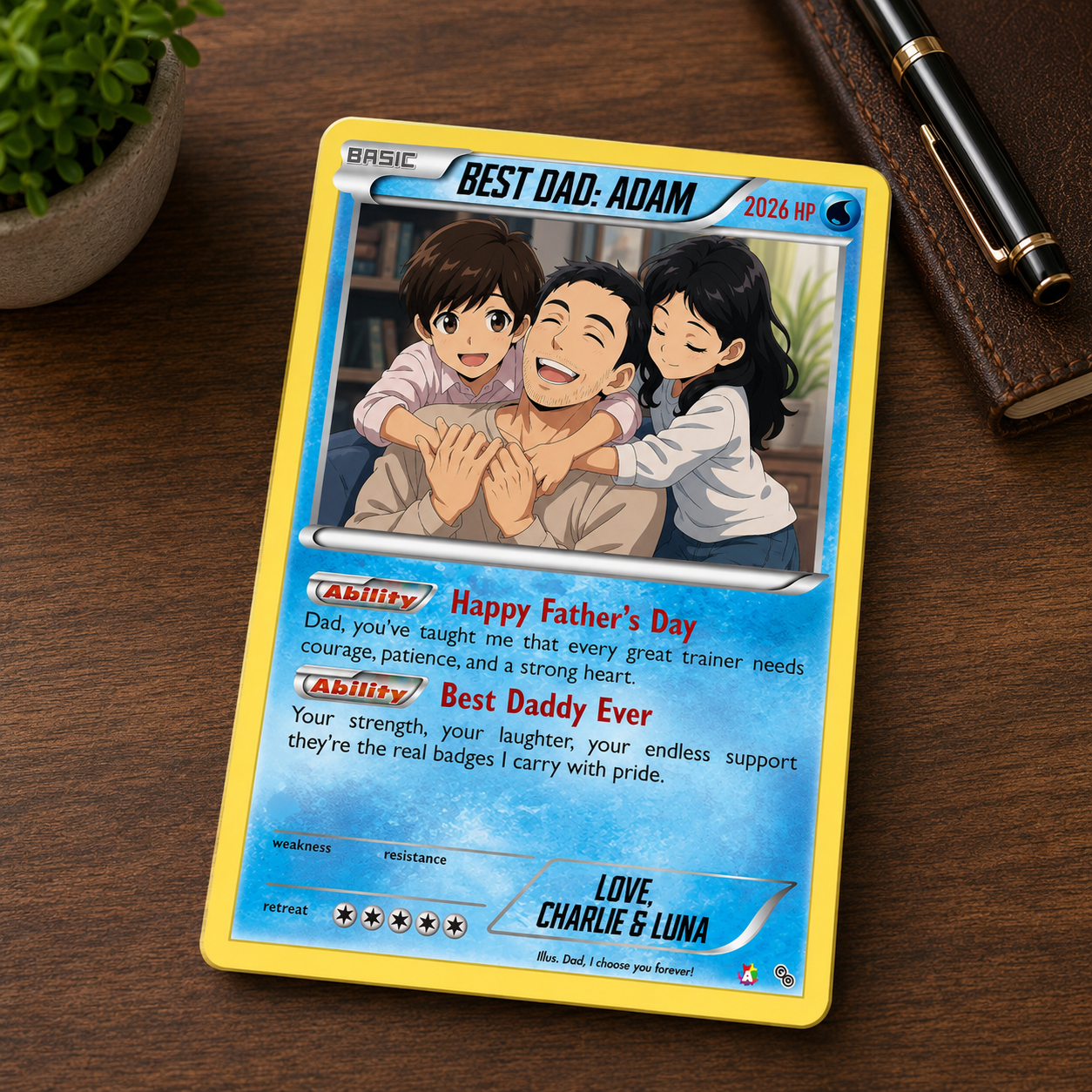 Personalized Father's Day Anime Card, Superhero Dad Wallet Card, Custom Photo Anime Trading Card, Unique Dad Gift, Husband Keepsake Gift