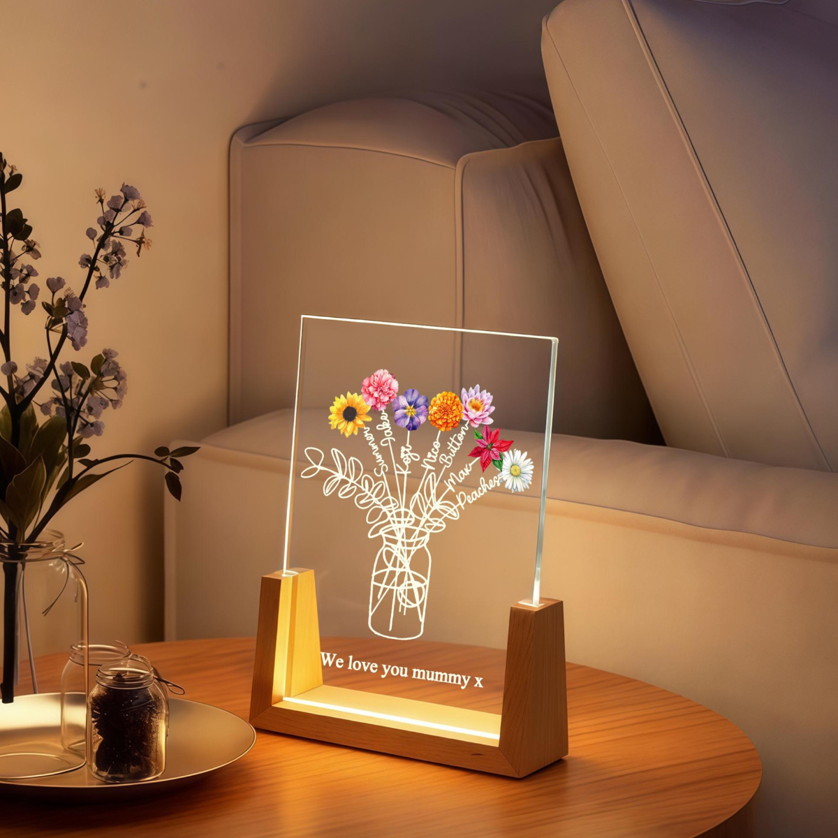 Custom Family Bouquet Night Light, Mothers Day Gift, Mum's Bunch with Kids Name, Birth Flower Lamp, Gift for Mom/Grandma, Mother's Day Gift