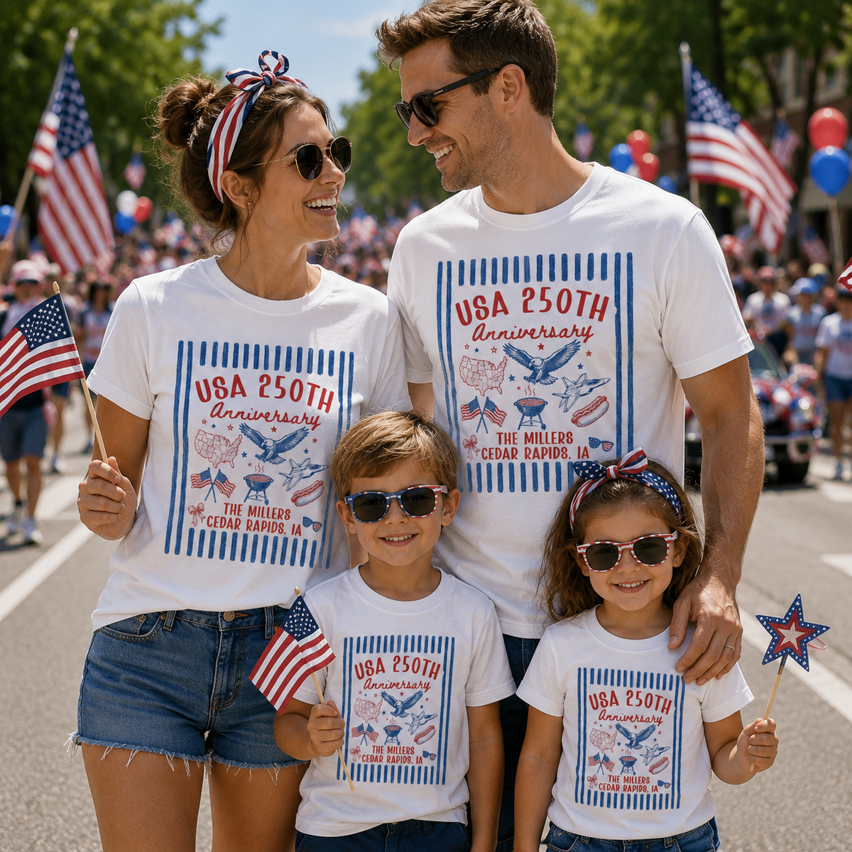 4th of July Family Name Shirt Matching Fourth of July American Flag Tee Personalized Family Crew Tshirt Patriotic Freedom Baby Outfits
