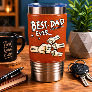 Best Dad Ever Custom Dad Fist Bump with Kids Names, Father s Day Tumbler Travel Mug, Gift for Dad