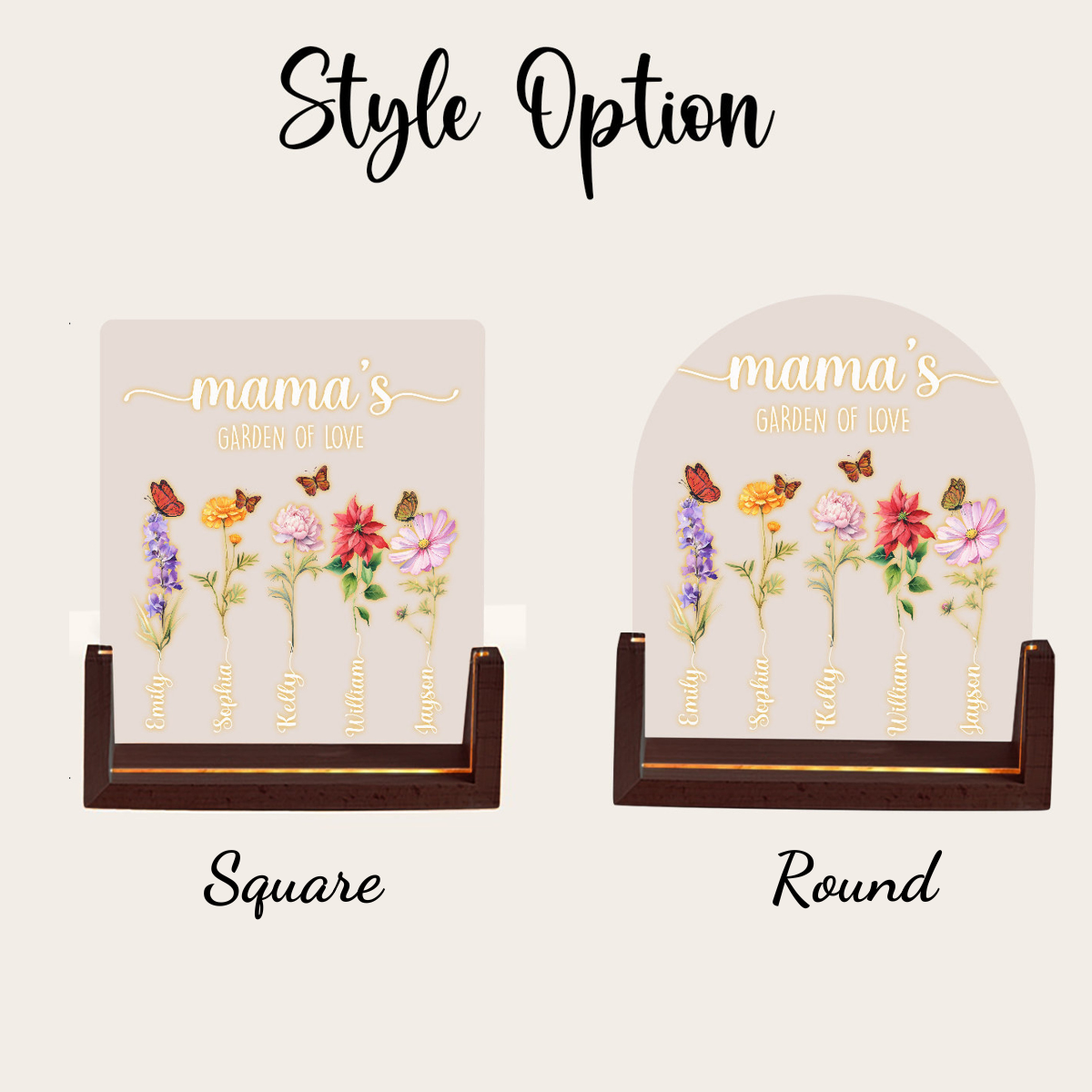 I Love You Mama - Personalized Photo Mom Plaque Light with Stand Gifts for Mom, Grandma, 3D LED Light Wooden Base