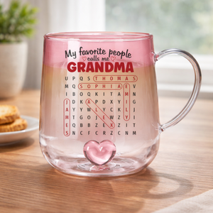 My Favorite People Call Me Grandma Puzzle Words - Personalized Gradient Glass Mug - Mother's Day Gift for Mom, Grandma