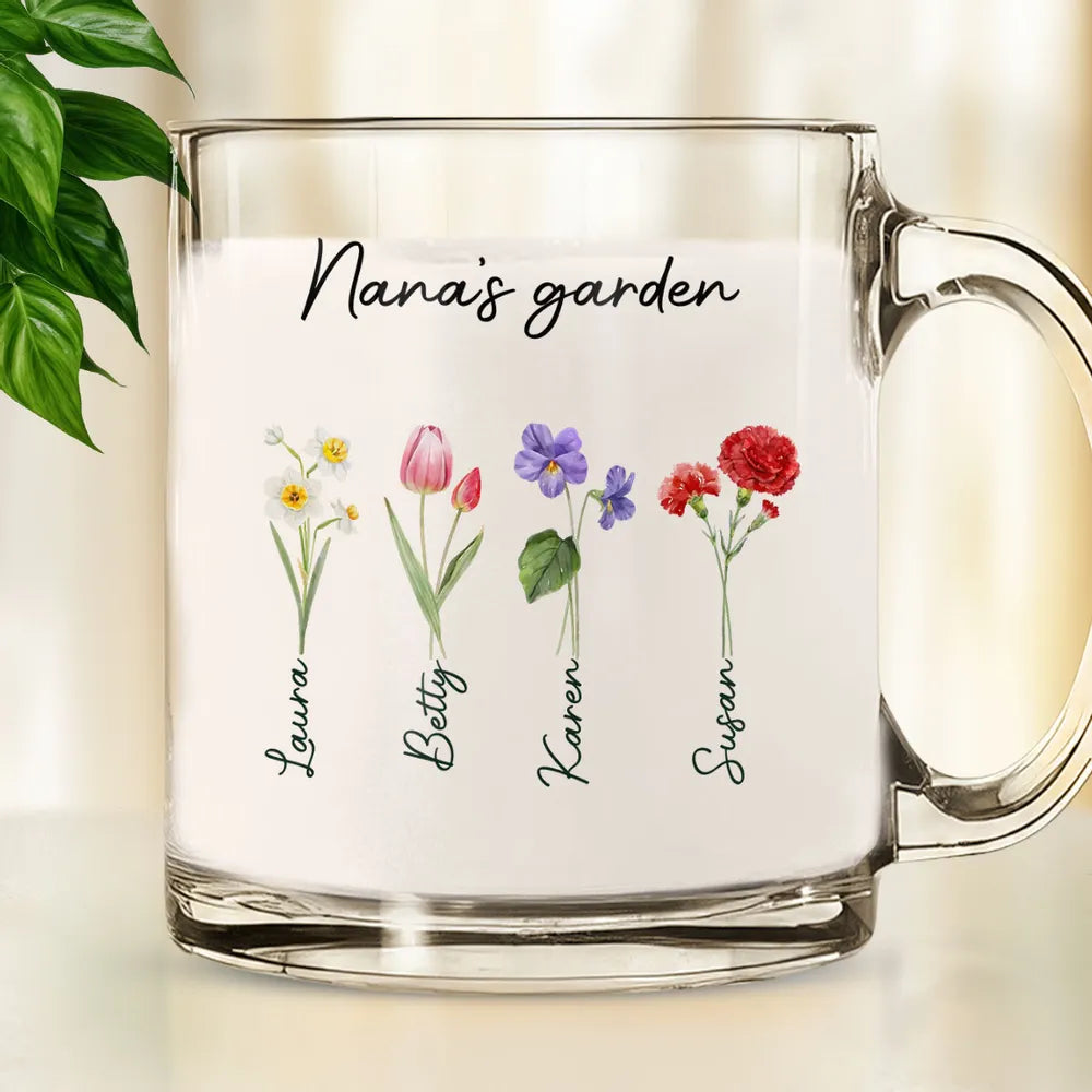 Grandma Mom's Garden Birth Month Flower - Personalized Glass Mug - Gift For Mother, Grandma, Mother's Day, Birthday Gift