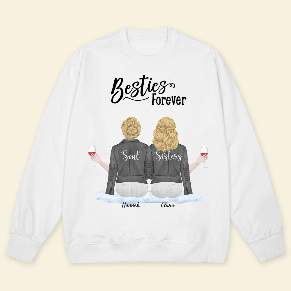 Christmas Besties Forever Wine Glass - Personalized Sweatshirt - Gift For Sisters, Bestie, Friends