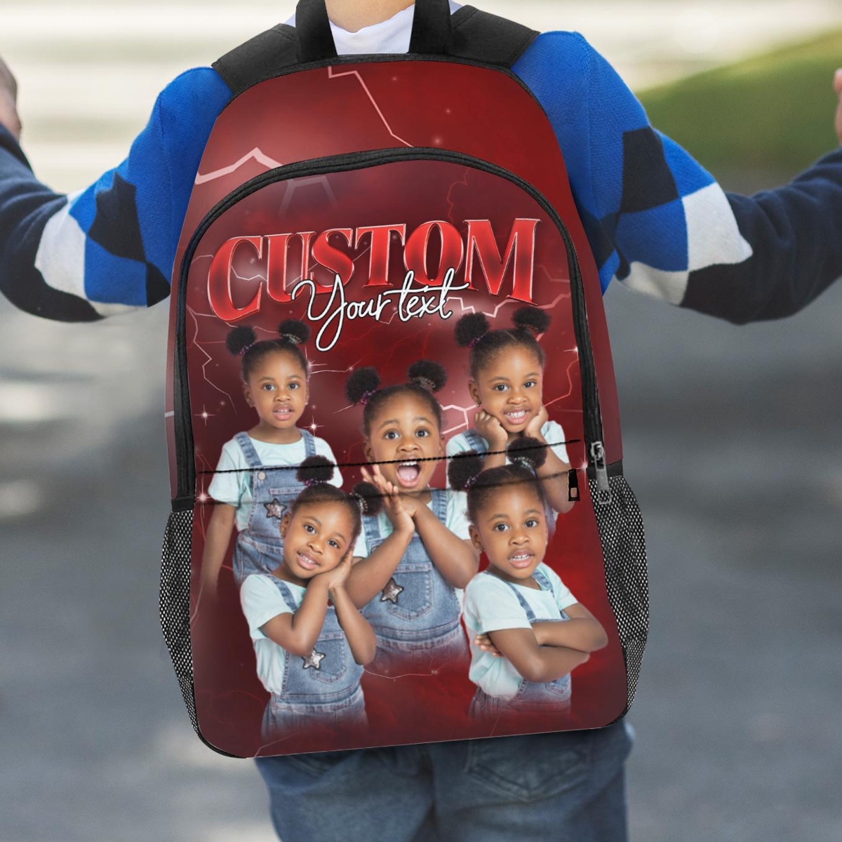 Custom Bootleg Photo Kids Backpack, Personalized Text School Bag, Custom Name Backpack, Kids School Bag, Gift for Kids
