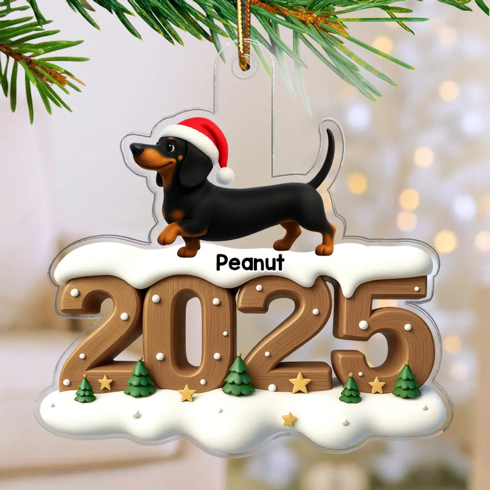 3D Effect Christmas Dachshunds Walking - Personalized Acrylic Ornament - Christmas Gift For Dachshund Lovers