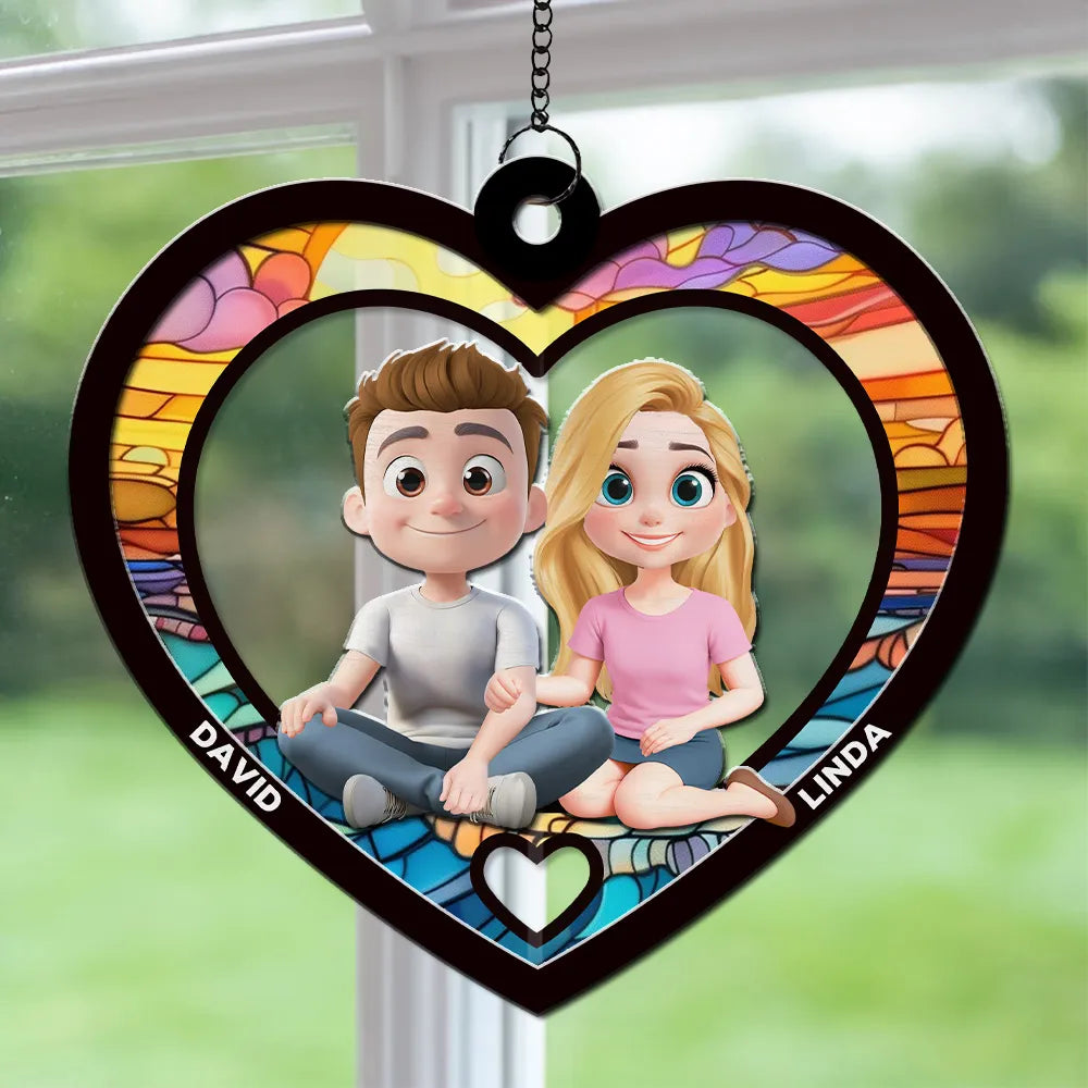 You & Me Together - Personalized Heart Shaped Suncatcher - Anniversary Gift, Valentine's Day Gift For Couple